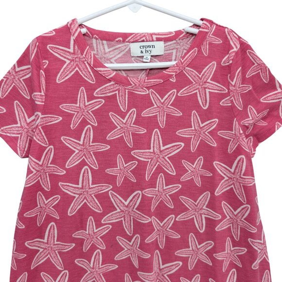 Crown & Ivy Starfish Shirt Dress Girls Pink White Short Sleeve Pullover Size M - Picture 3 of 8